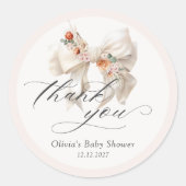 Floral Bow Elegant Baby Shower Vielen Dank Runder Aufkleber (Vorderseite)
