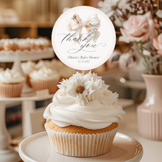 Floral Bow Elegant Baby Shower Vielen Dank Runder Aufkleber
