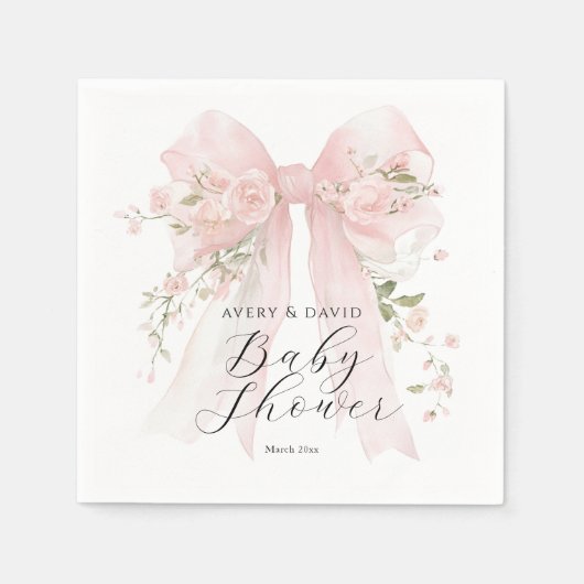 Floral Bow Elegant Flower Girl Baby Shower Serviette (Vorderseite)