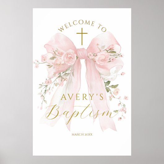 Floral Bow Elegant Flower Girl Baptism Poster (Vorne)