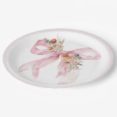 Floral Bow Elegant Pink Baby Dusche Pappteller (Schrägansicht)