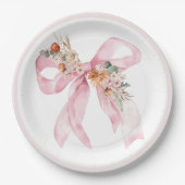 Floral Bow Elegant Pink Baby Dusche Pappteller (Vorderseite)