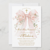 Floral Bow First Holy Communion Invitation Einladung (Vorderseite)