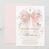 Floral Bow First Holy Communion Invitation Einladung (Vorne/Hinten)