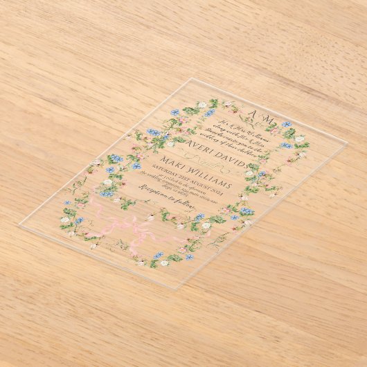 Floral Bow Garden Rustikales Elegantes Foto Hochze Acryleinladungen (Ablage )