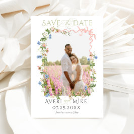 Floral Bow Garden Rustikales Elegantes Foto Hochze Save The Date