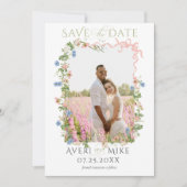 Floral Bow Garden Rustikales Elegantes Foto Hochze Save The Date (Vorderseite)