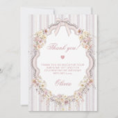 Floral Bow Girl 1st Birthday Photo Thank You Card Dankeskarte (Vorderseite)