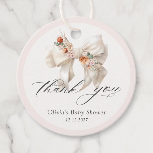 Floral Bow Girl Baby Dusche Danke Geschenkanhänger (Vorderseite)