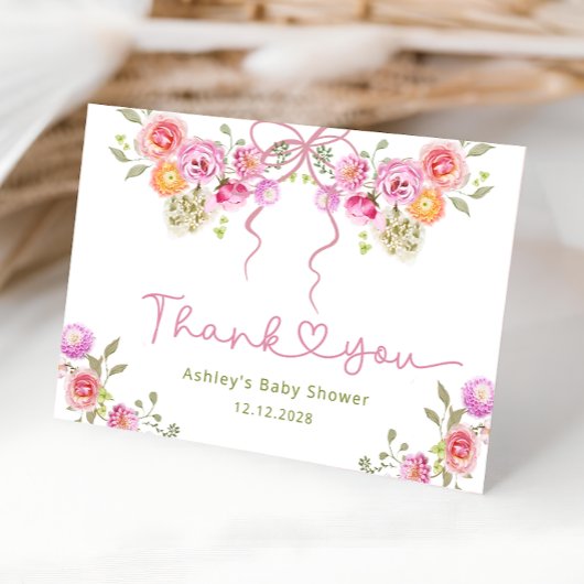 Floral Bow Pink Baby Dusche Danke Karte