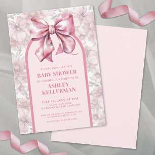 Floral Bow Pink Girl Babydusche Einladung