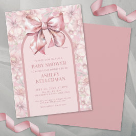 Floral Bow Pink Girl Babydusche Einladung