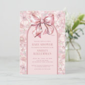 Floral Bow Pink Girl Babydusche Einladung (Stehend Vorderseite)