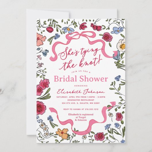 Floral Bow Sie bindet das Brautparty des Knotens Einladung (Vorderseite)
