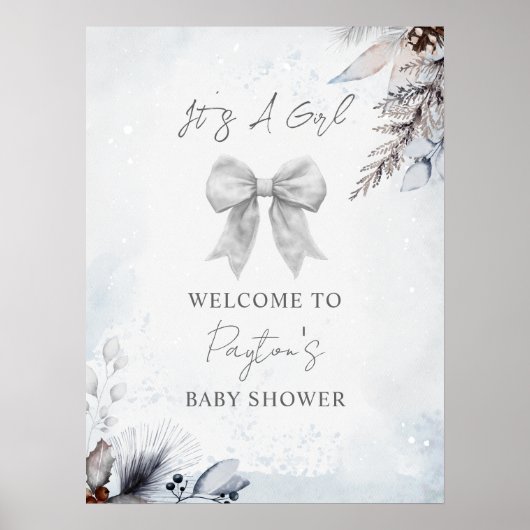 Floral Bow Winter Girl Babydusche Willkommen Poster (Vorne)