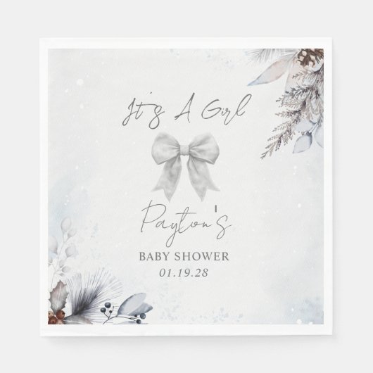 Floral Bow Winter Girl Babydusche Willkommen Serviette (Vorderseite)