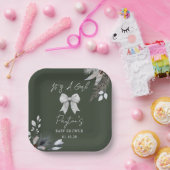 Floral Bow Winter Girl Green Baby Dusche Willkomme Pappteller (Party)