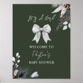 Floral Bow Winter Green Girl Babydusche Willkommen Poster (Vorne)