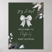 Floral Bow Winter Green Girl Babydusche Willkommen Poster (Vorne)