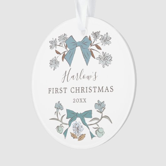 Floral Bows Blue Baby's First Christmas Ornament (Vorderseite)
