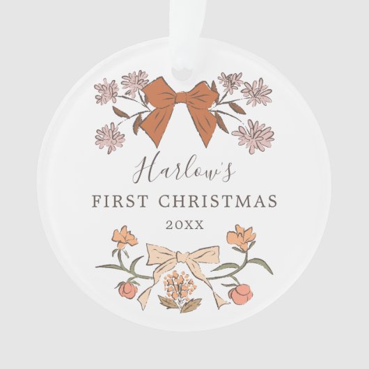 Floral Bows Terracotta Baby's First Christmas Ornament (Vorderseite)