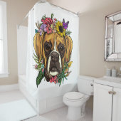 Floral Boxer Dog Botanische Pflanze Blume Haustier Duschvorhang (Beispiel)