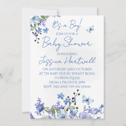 Floral Boy Baby Shower Invitation Einladung (Vorderseite)