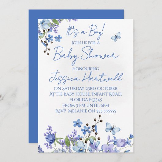 Floral Boy Baby Shower Invitation Einladung (Vorne/Hinten)