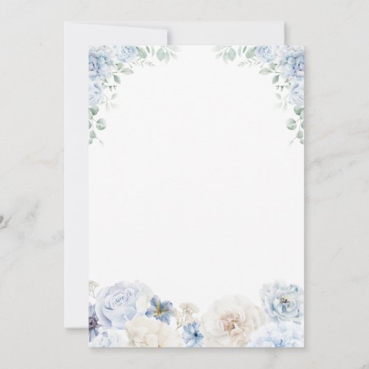 Floral Boy Blue Baby in Bloom Baby Dusche Einladung (Rückseite)