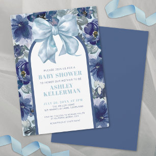 Floral Boy Blue Bow Baby Dusche Einladung
