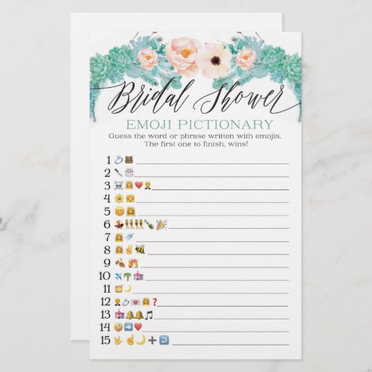 Floral Brautparty Emoji Pictionary Game (Vorne/Hinten)