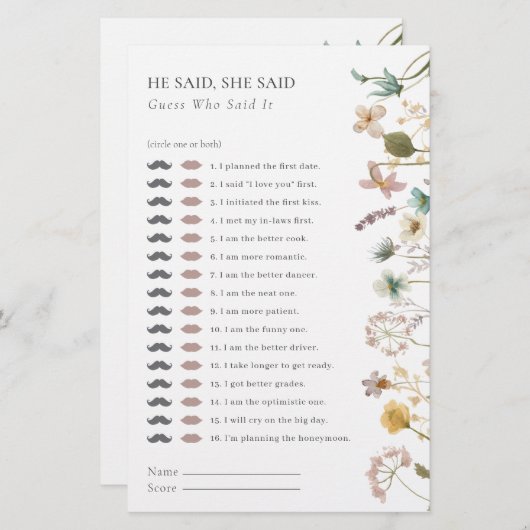 Floral Brautparty Game (Vorne/Hinten)