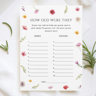 Floral Brautparty Guess Age Game Card Einladung
