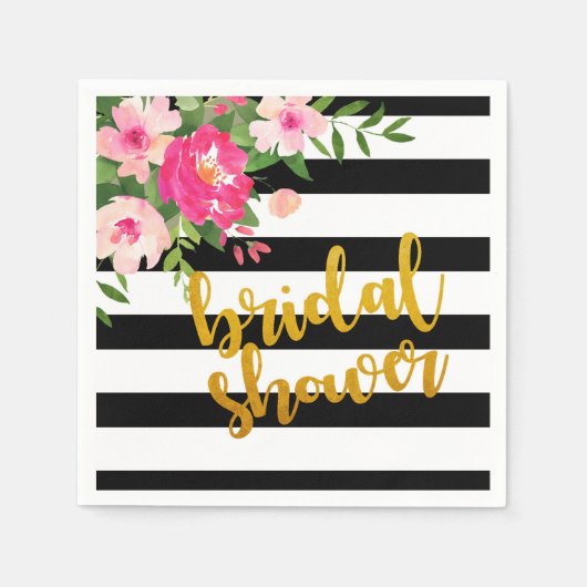 Floral Brautparty Napkin - Schwarz/Weiß Streifen Serviette (Vorderseite)