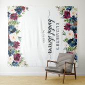 Floral Brautparty Navy Blue Burgundy Wasserfarbe Wandteppich (Beispiel (Horizontal))