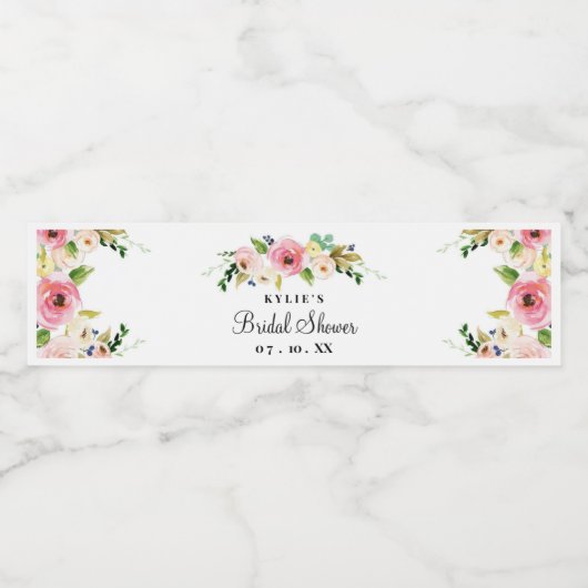 Floral Brautparty Wasser Flasche Etikett nach Maß (Einzelnes Label)