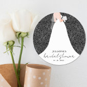 Floral Brautparty Wedding Gown Black Runder Aufkleber