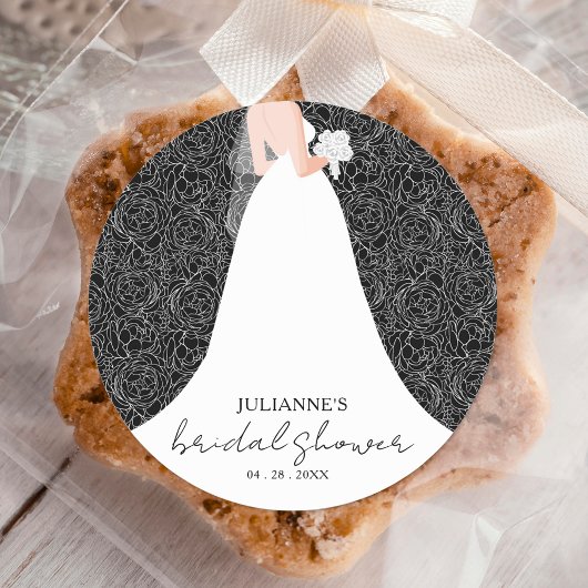 Floral Brautparty Wedding Gown Black Runder Aufkleber