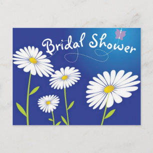 Floral Brautparty White Daisy Blume Blue Einladungspostkarte