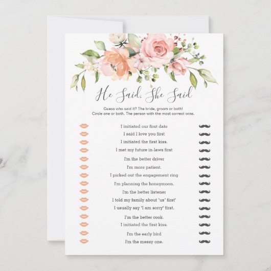 Floral Bridal Bingo/Er sagte, sie sagte Spiele Einladung (Rückseite)