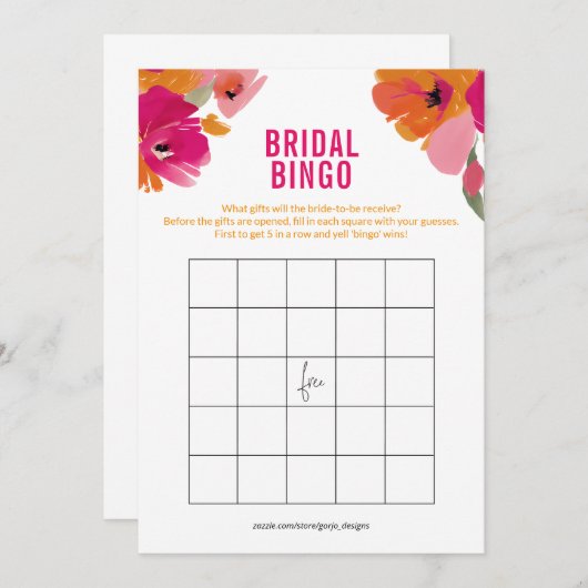 Floral Bridal Bingo Spielkarten für das Brautparty Einladung (Vorne/Hinten)