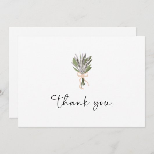 Floral Bridal Bouquet Pink Bow Danke Karte (Vorne/Hinten)