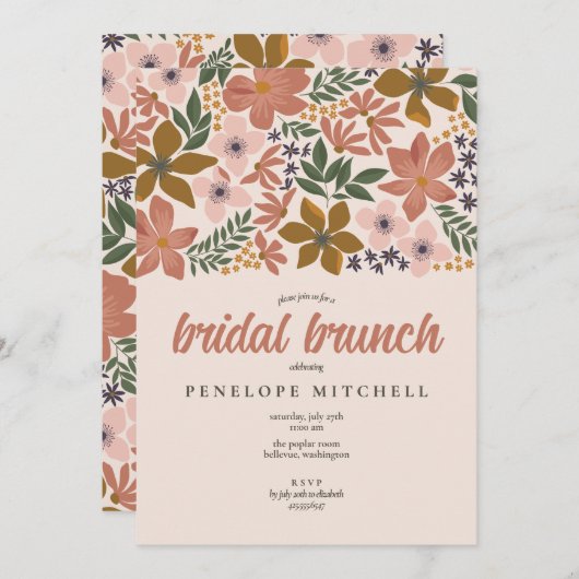 Floral Bridal Brunch Dusche Einladung (Vorne/Hinten)