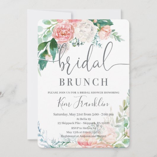 Floral Bridal Brunch Romantische Dusche Einladung (Vorderseite)