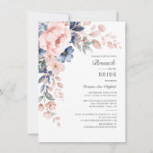 Floral Bridal Brunch Wasserfarbe Pink Blauer Blaue Einladung (Vorderseite)