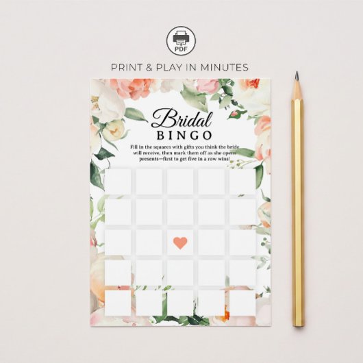 Floral Bridal Shower Bingo Game Printable Einladung