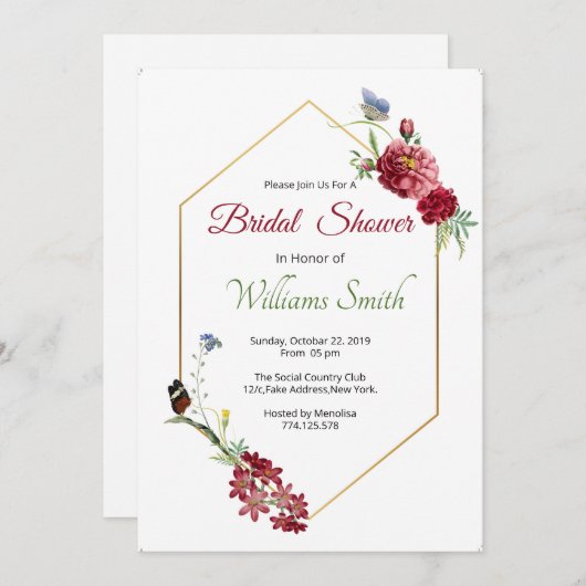 Floral Bridal Shower Invitation Card Einladung (Vorne/Hinten)