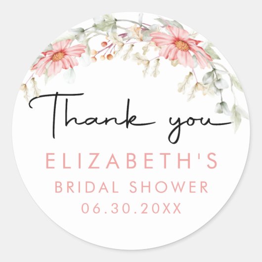 Floral Bridal Shower Thank You Runder Aufkleber (Vorderseite)