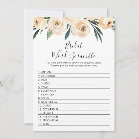 Floral Bridal Word Scramble Bride Showspiel Einladung (Vorderseite)
