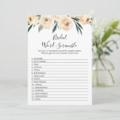 Floral Bridal Word Scramble Bride Showspiel Einladung (Stehend Vorderseite)